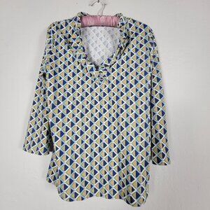 J.Mclaughlin Womens Durham Catalina Cloth Top Large 3/4 Sleeve Ruffle Collar